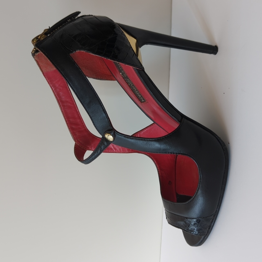 Charles Jourdan black high heel sandal size 8